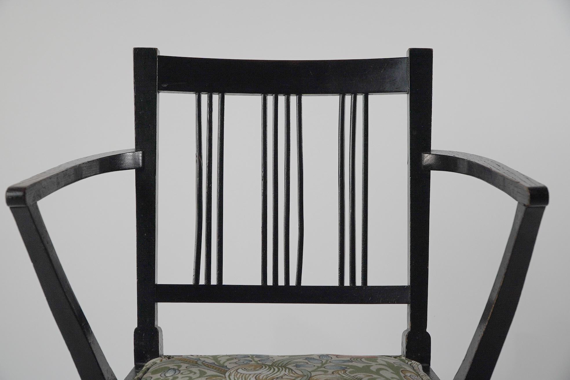 Morris & Co attributed. An Arts & Crafts beech armchair with Morris fabric seat. For Sale 1