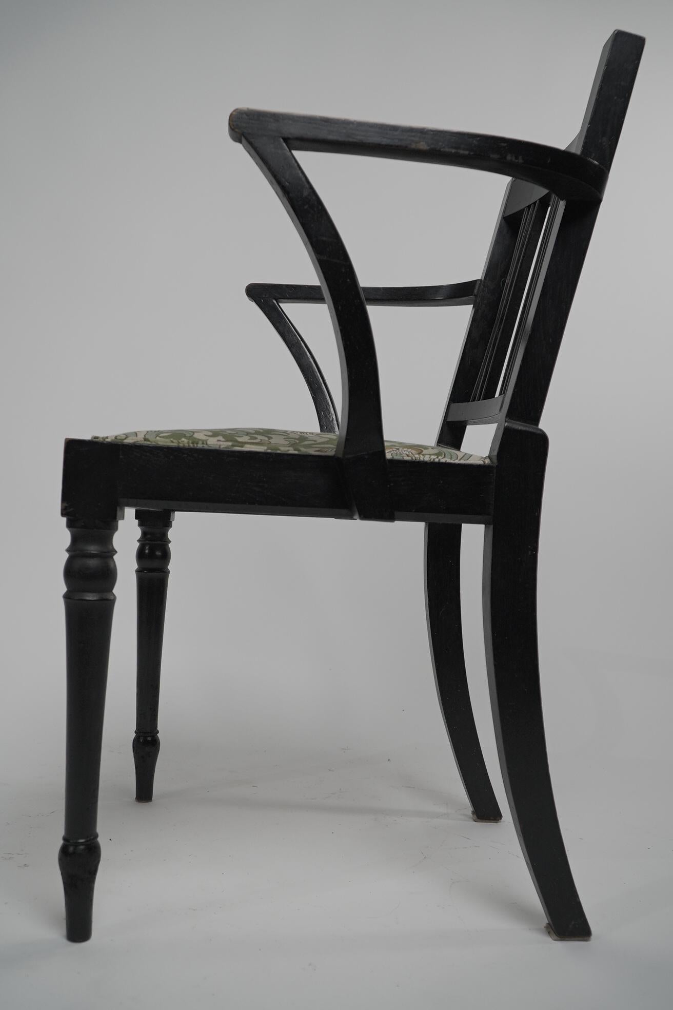 Beech Morris & Co attributed. An Arts & Crafts beech armchair with Morris fabric seat. For Sale