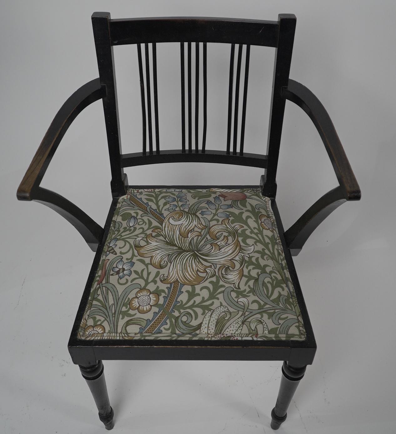 Morris & Co attributed. An Arts & Crafts beech armchair with Morris fabric seat. For Sale 2