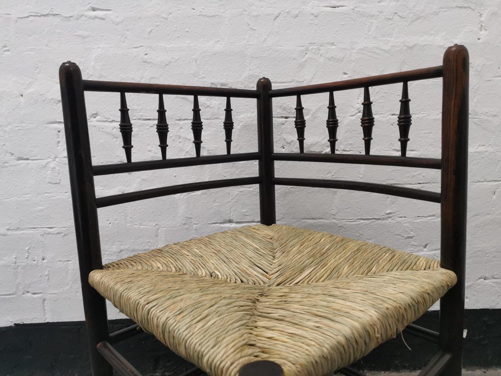 Aesthetic Movement Morris & Co, Attributed to Phillip Webb, A Rare Sussex Rush Seat Corner Chair