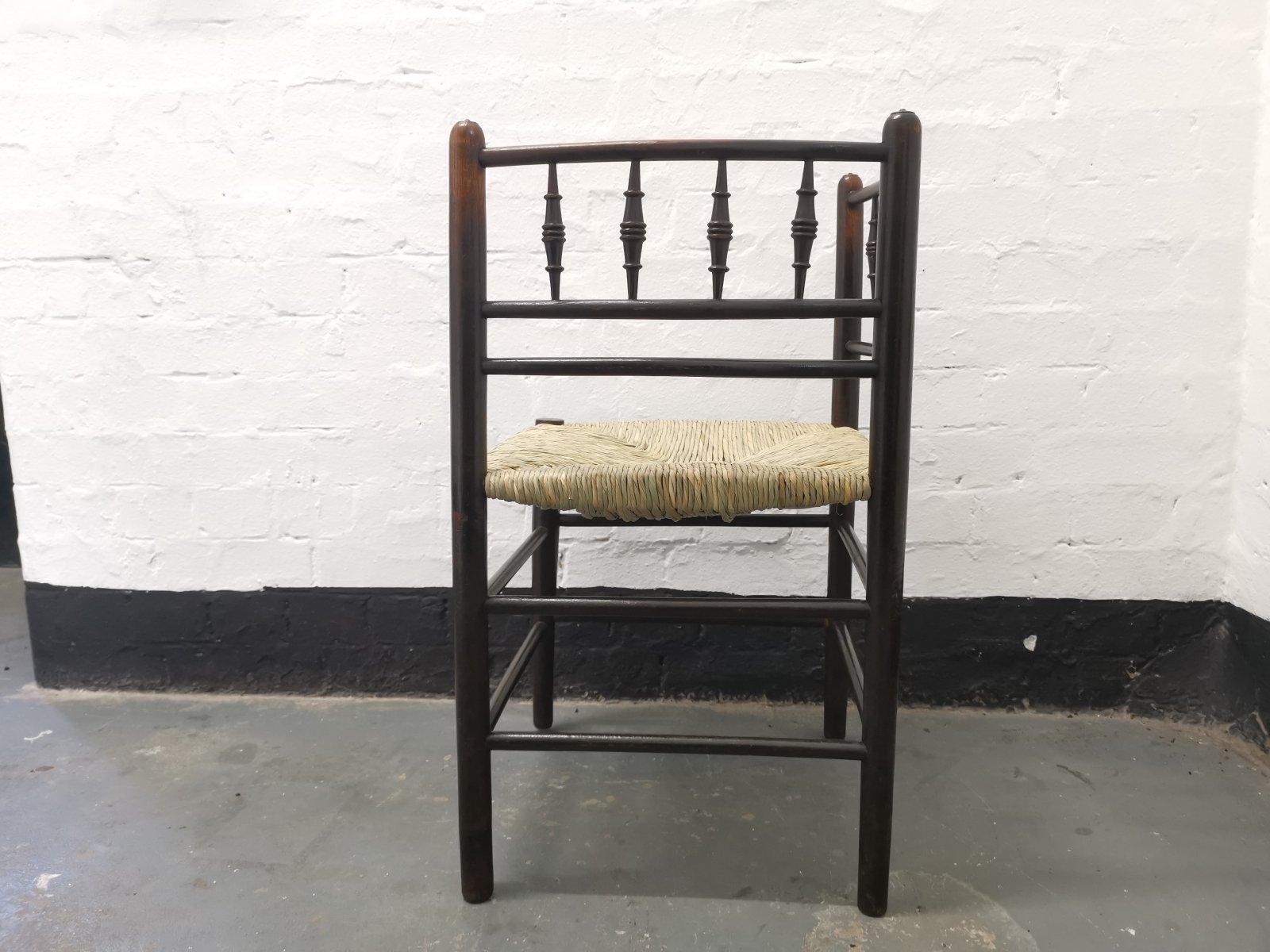Late 19th Century Morris & Co, Attributed to Phillip Webb, A Rare Sussex Rush Seat Corner Chair