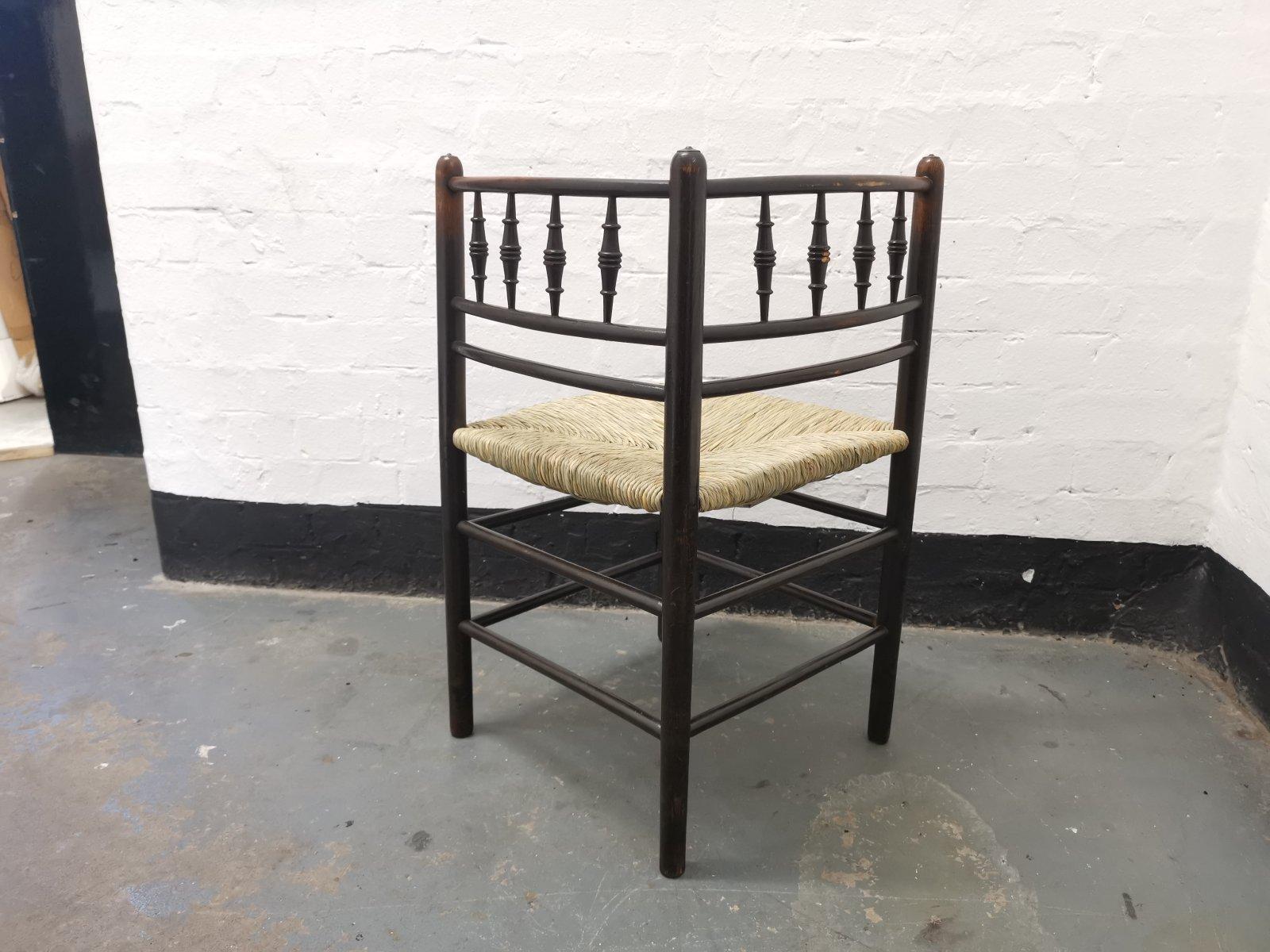 Morris & Co, Attributed to Phillip Webb, A Rare Sussex Rush Seat Corner Chair 1