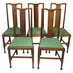 Morris & Co. Fünf Arts & Crafts-Esszimmerstühle aus Eiche, entworfen in den Büros von Shaw