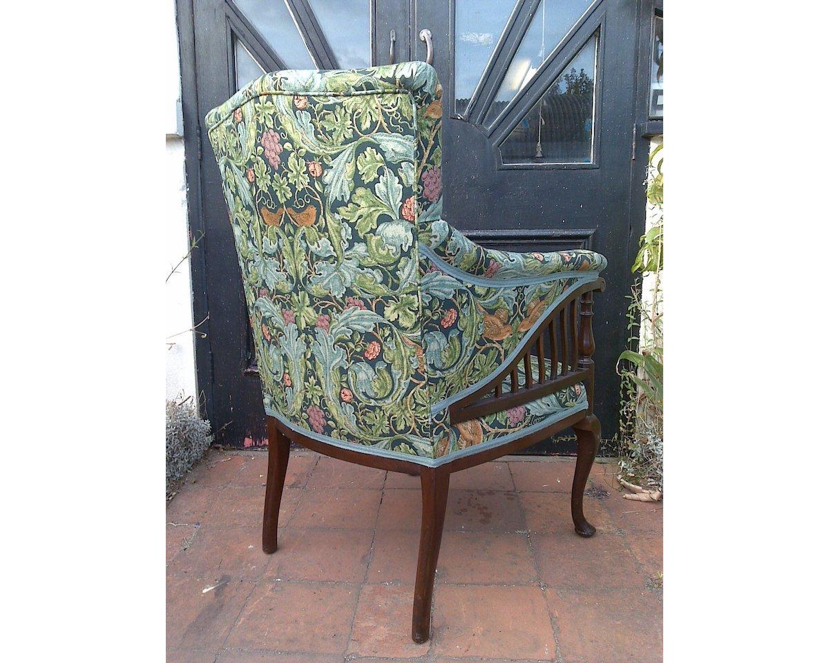 Morris & Co George Jack, Aesthetic Movement Mahogany Armchair in a Morris Fabric In Good Condition In London, GB