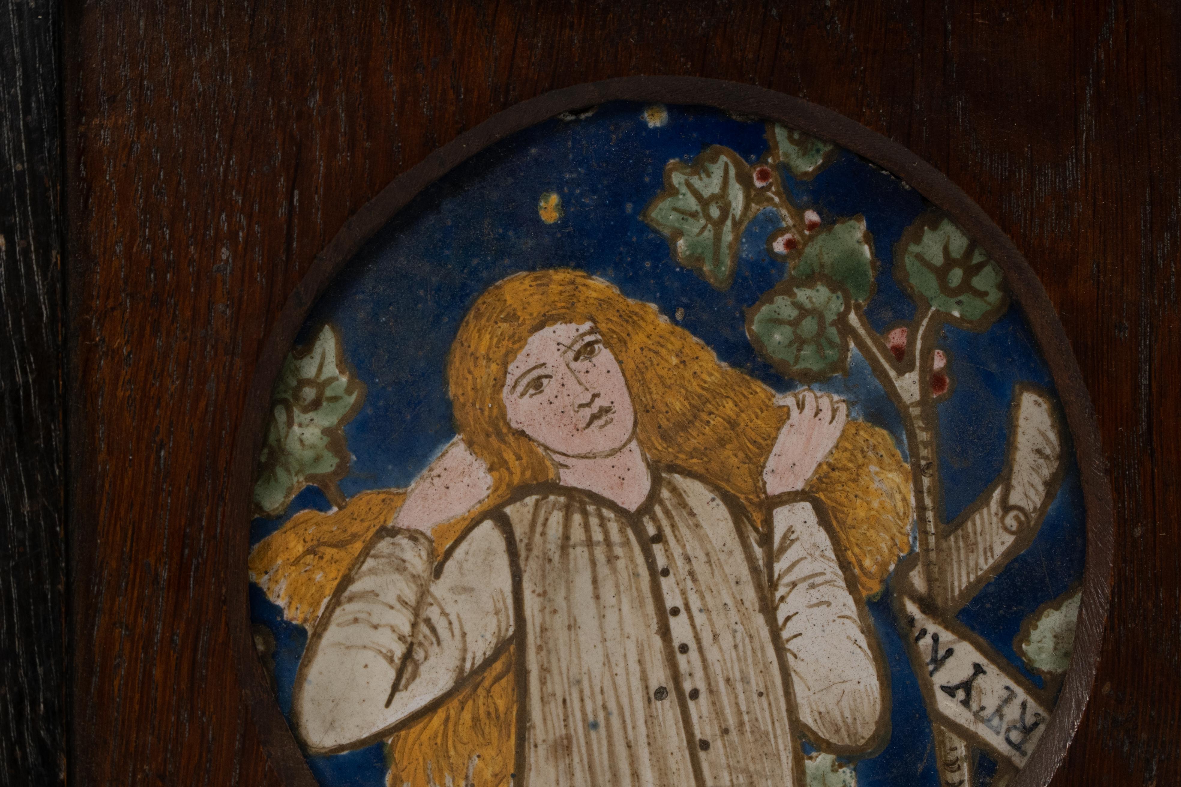 Aesthetic Movement Burne Jones for Morris & Co Hand painted tile of Chaucer's legend of good wimmen For Sale