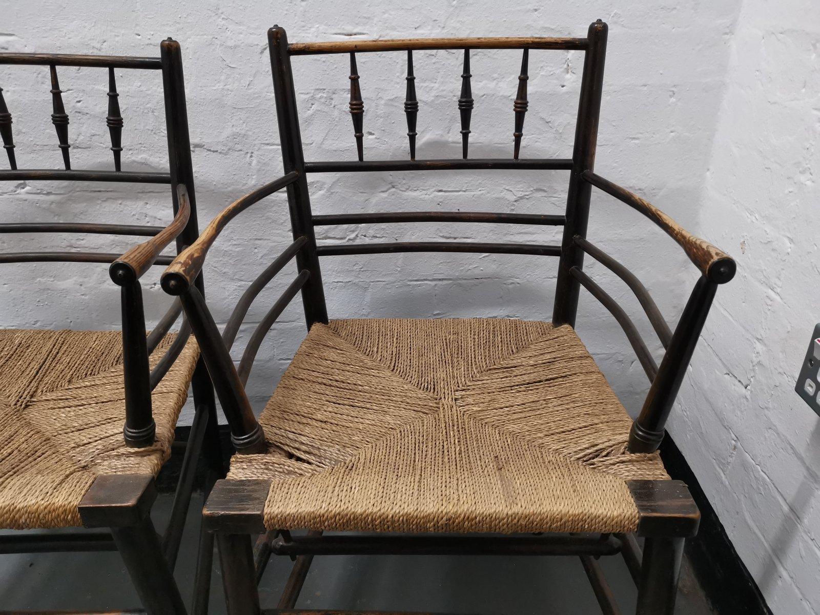 Morris & Co Philip Webb a Classic Pair of English Arts & Crafts Sussex Armchairs 4