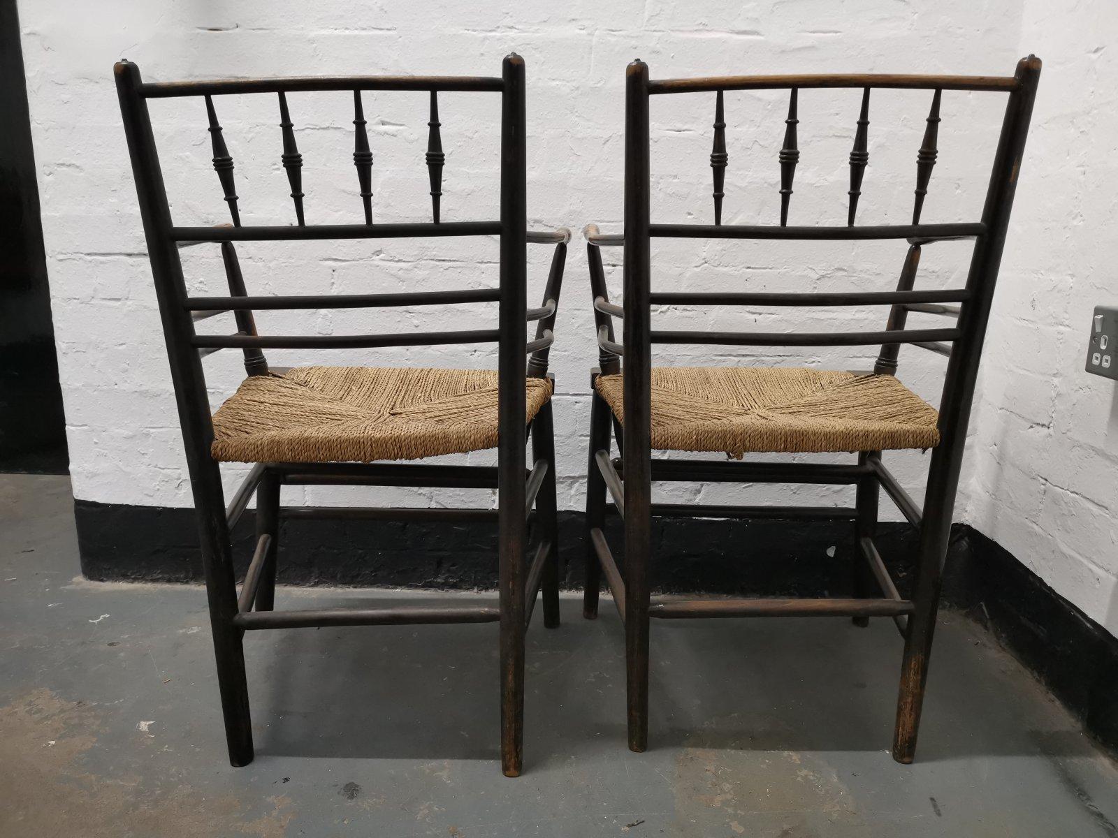 Arts and Crafts Morris & Co Philip Webb a Classic Pair of English Arts & Crafts Sussex Armchairs