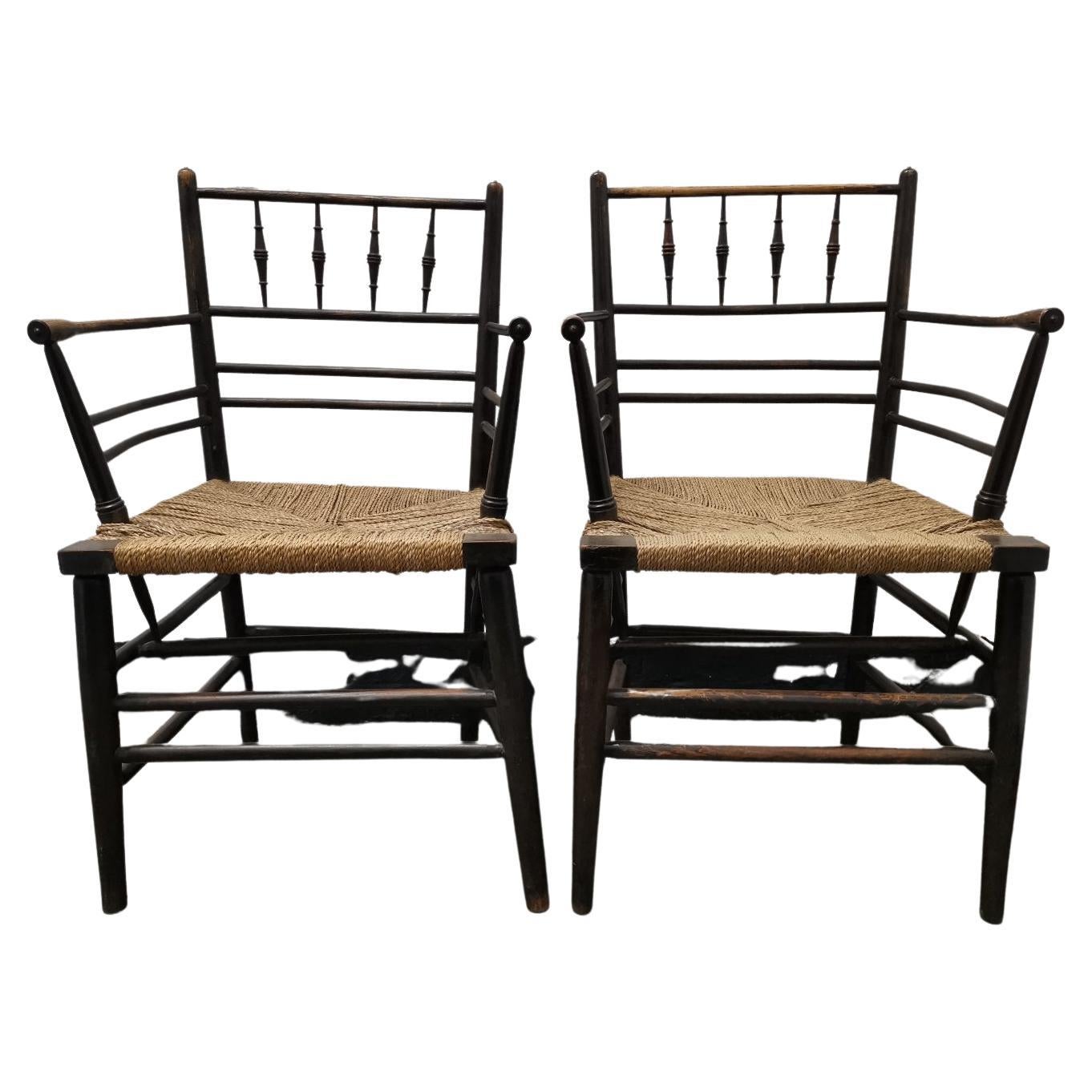 Morris & Co Philip Webb a Classic Pair of English Arts & Crafts Sussex Armchairs In Good Condition In London, GB