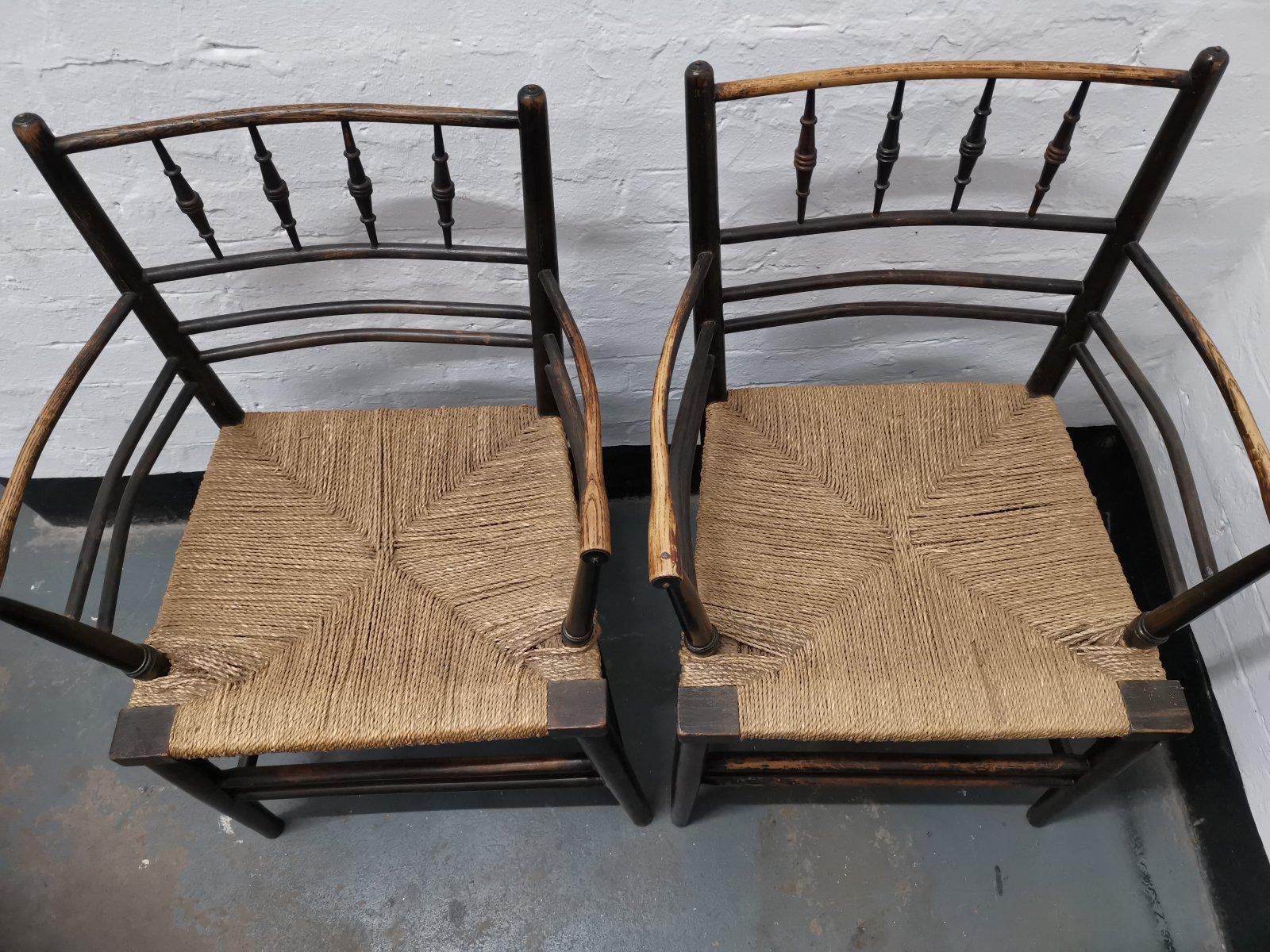 Morris & Co Philip Webb a Classic Pair of English Arts & Crafts Sussex Armchairs 1