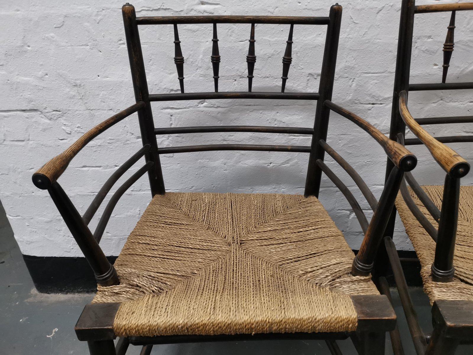 Morris & Co Philip Webb a Classic Pair of English Arts & Crafts Sussex Armchairs 2