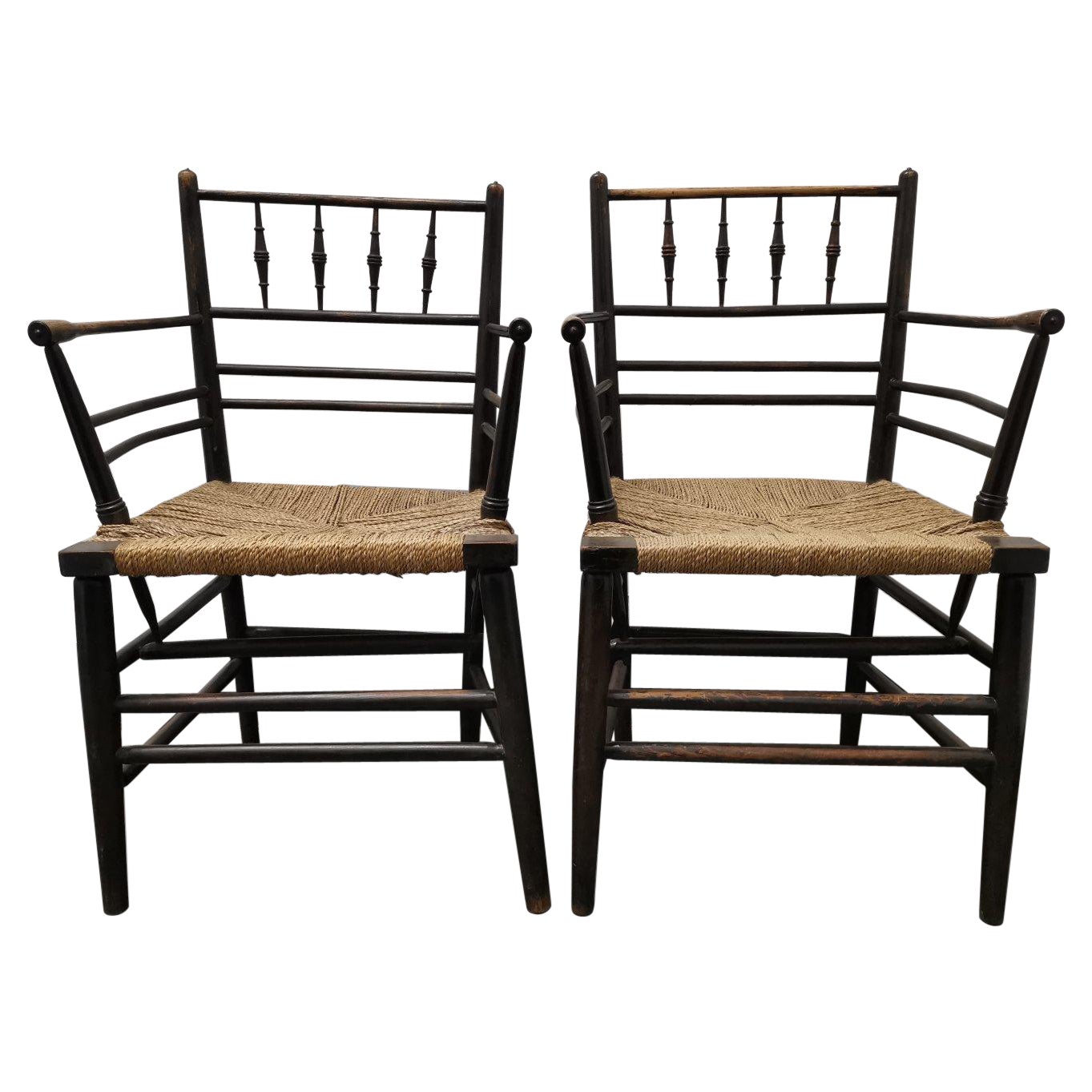 Morris 
Co Philip Webb a Classic Pair of English Arts 
Crafts Sussex Armchairs
