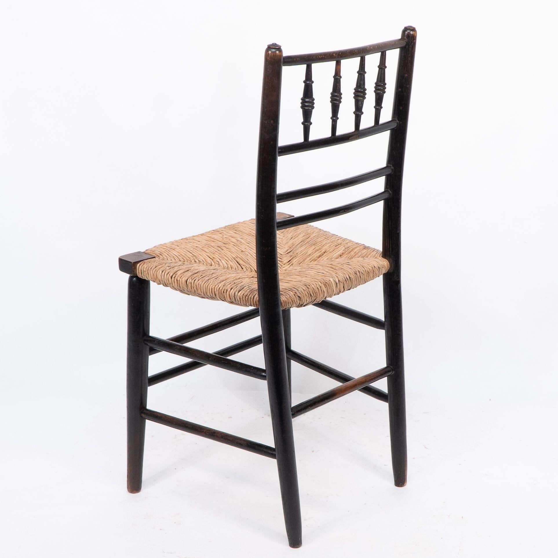 Morris & Co. Phillip Webb Attri. Aesthetic Movement rush seat Sussex side chair For Sale 11
