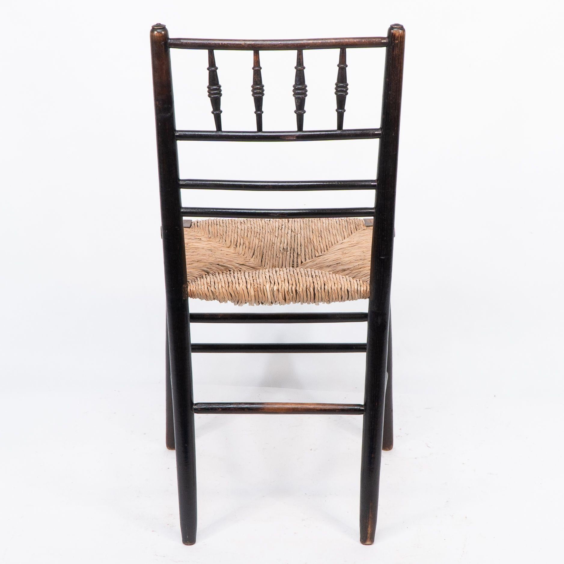 Morris & Co. Phillip Webb Attri. Aesthetic Movement rush seat Sussex side chair For Sale 12