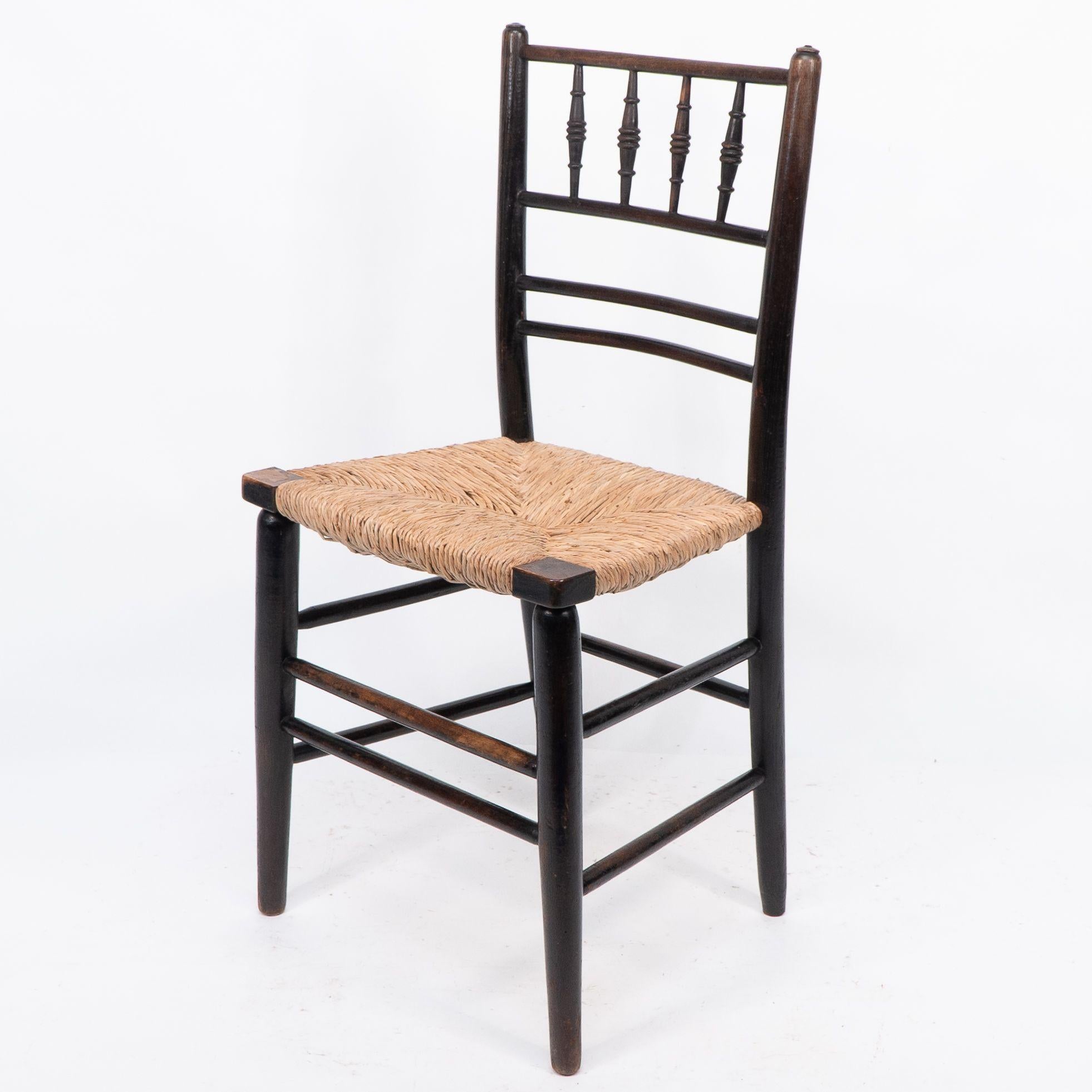 British Morris & Co. Phillip Webb Attri. Aesthetic Movement rush seat Sussex side chair For Sale