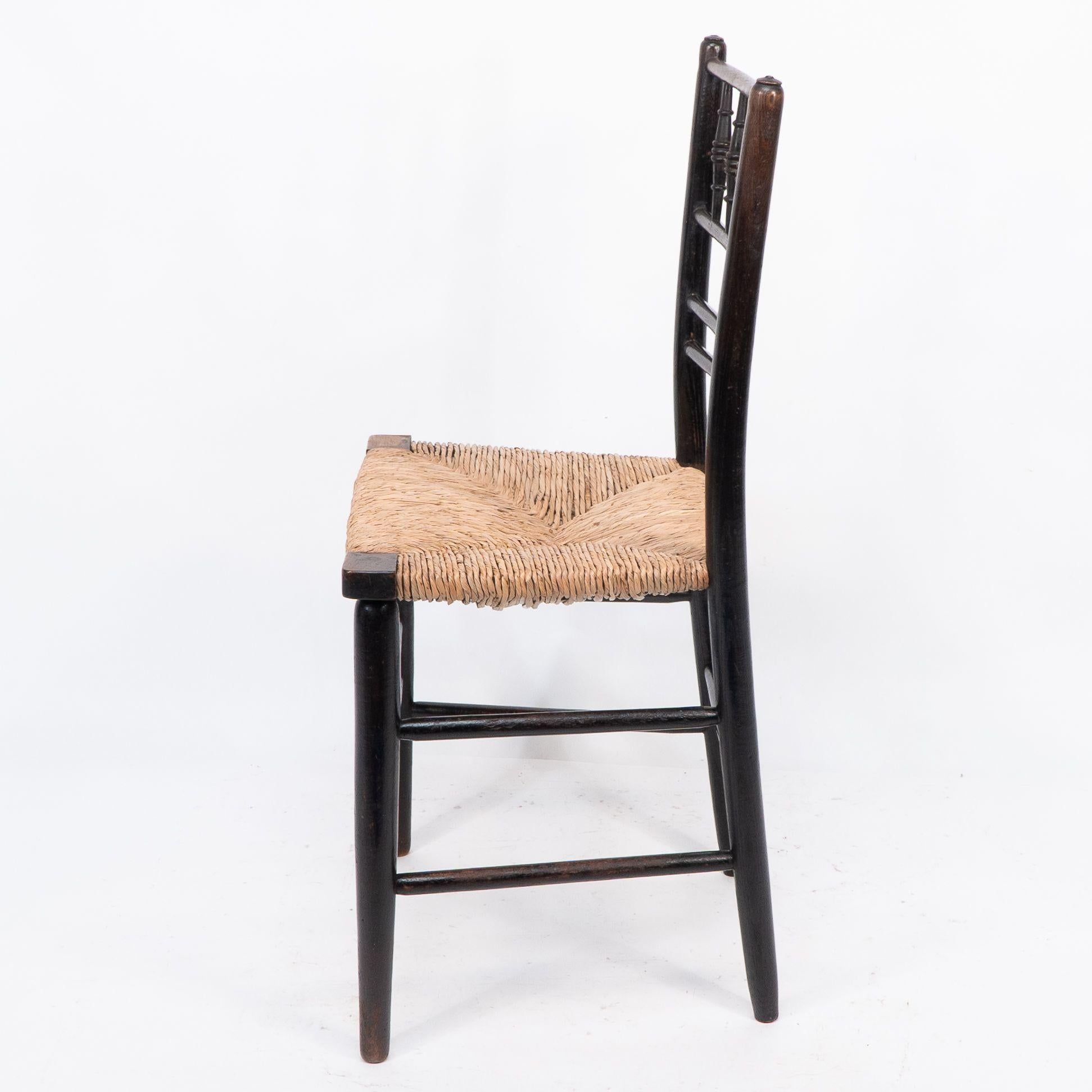 Morris & Co. Phillip Webb Attri. Aesthetic Movement rush seat Sussex side chair In Good Condition For Sale In London, GB