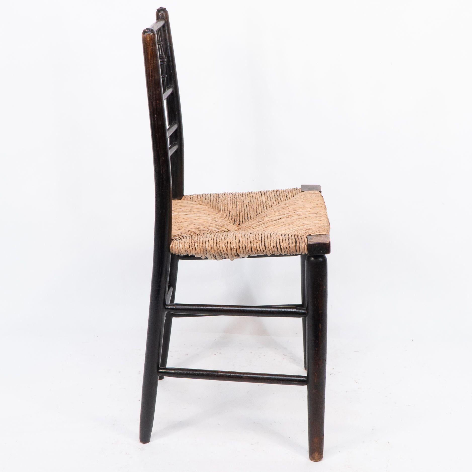 Late 19th Century Morris & Co. Phillip Webb Attri. Aesthetic Movement rush seat Sussex side chair For Sale
