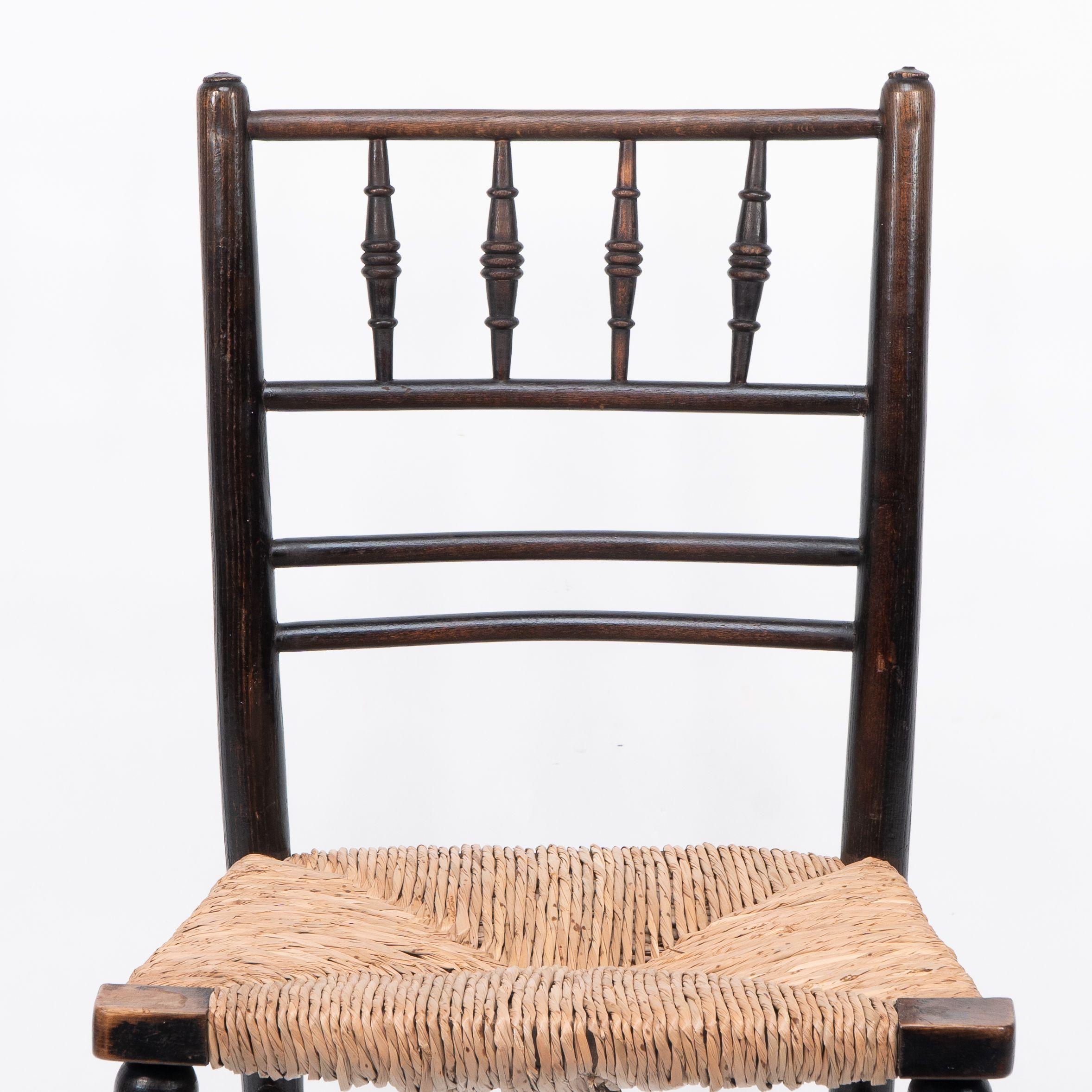 Beech Morris & Co. Phillip Webb Attri. Aesthetic Movement rush seat Sussex side chair For Sale