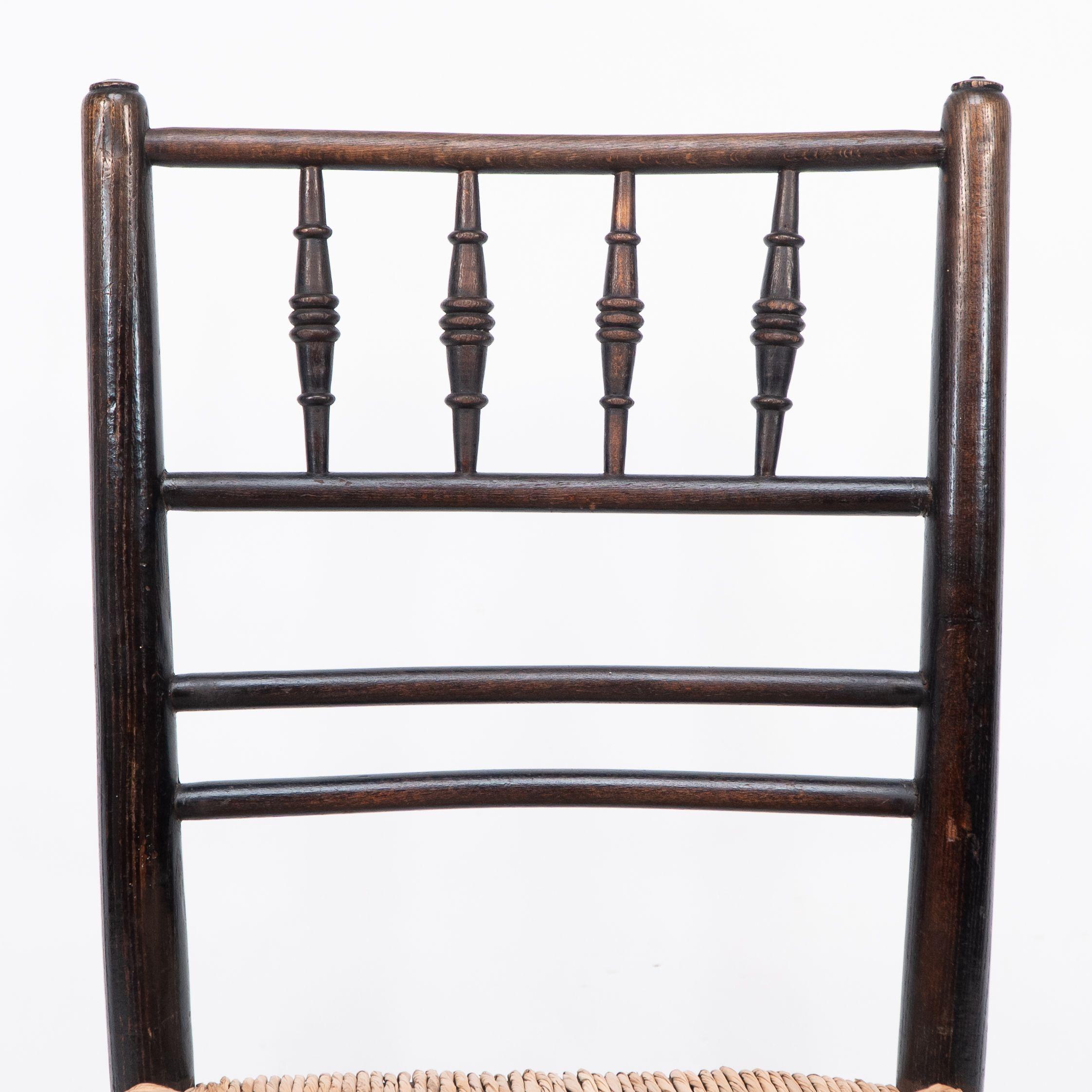 Morris & Co. Phillip Webb Attri. Aesthetic Movement rush seat Sussex side chair For Sale 1