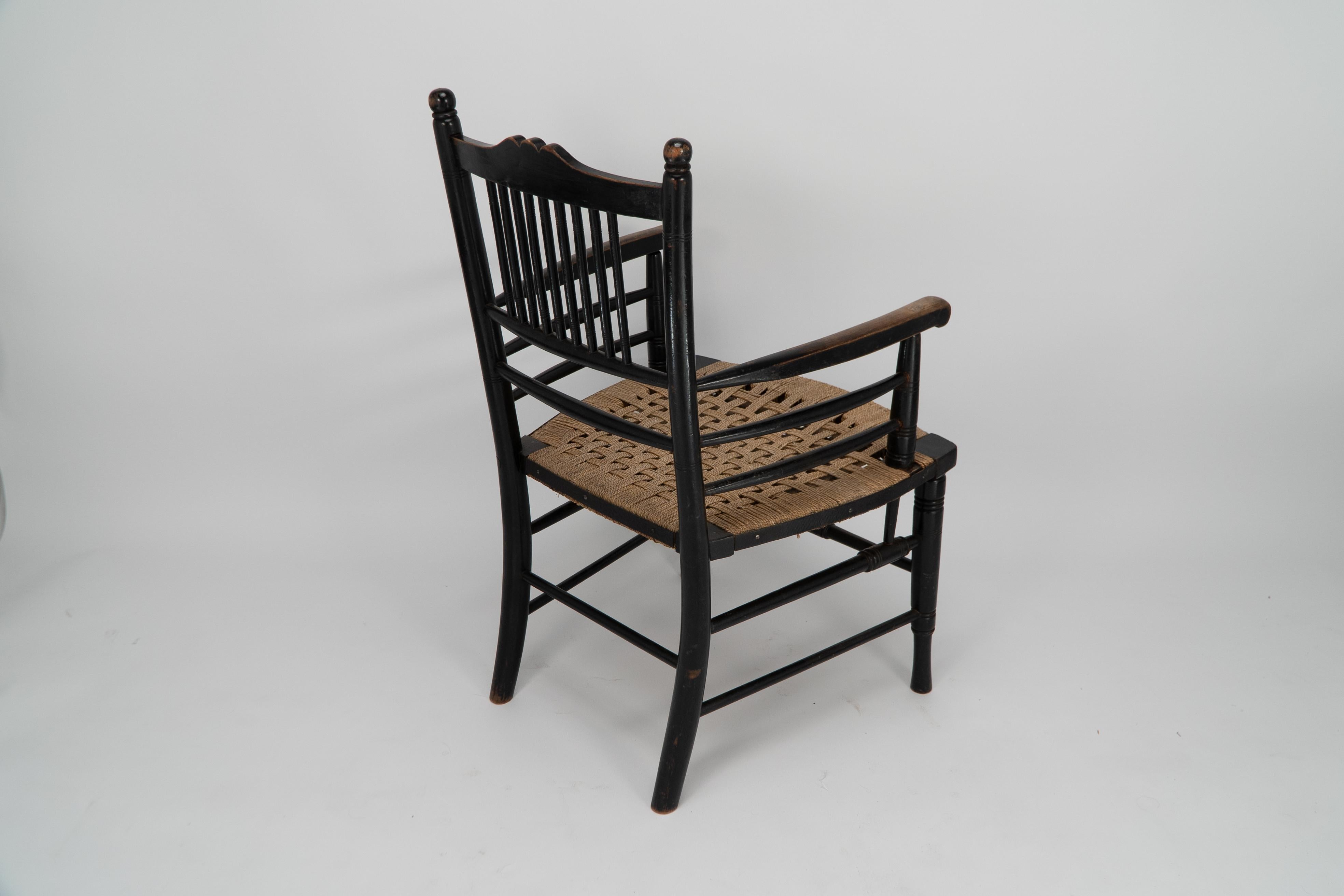 Morris & Co (style of). An Aesthetic Movement armchair with seagrass seat In Good Condition For Sale In London, GB