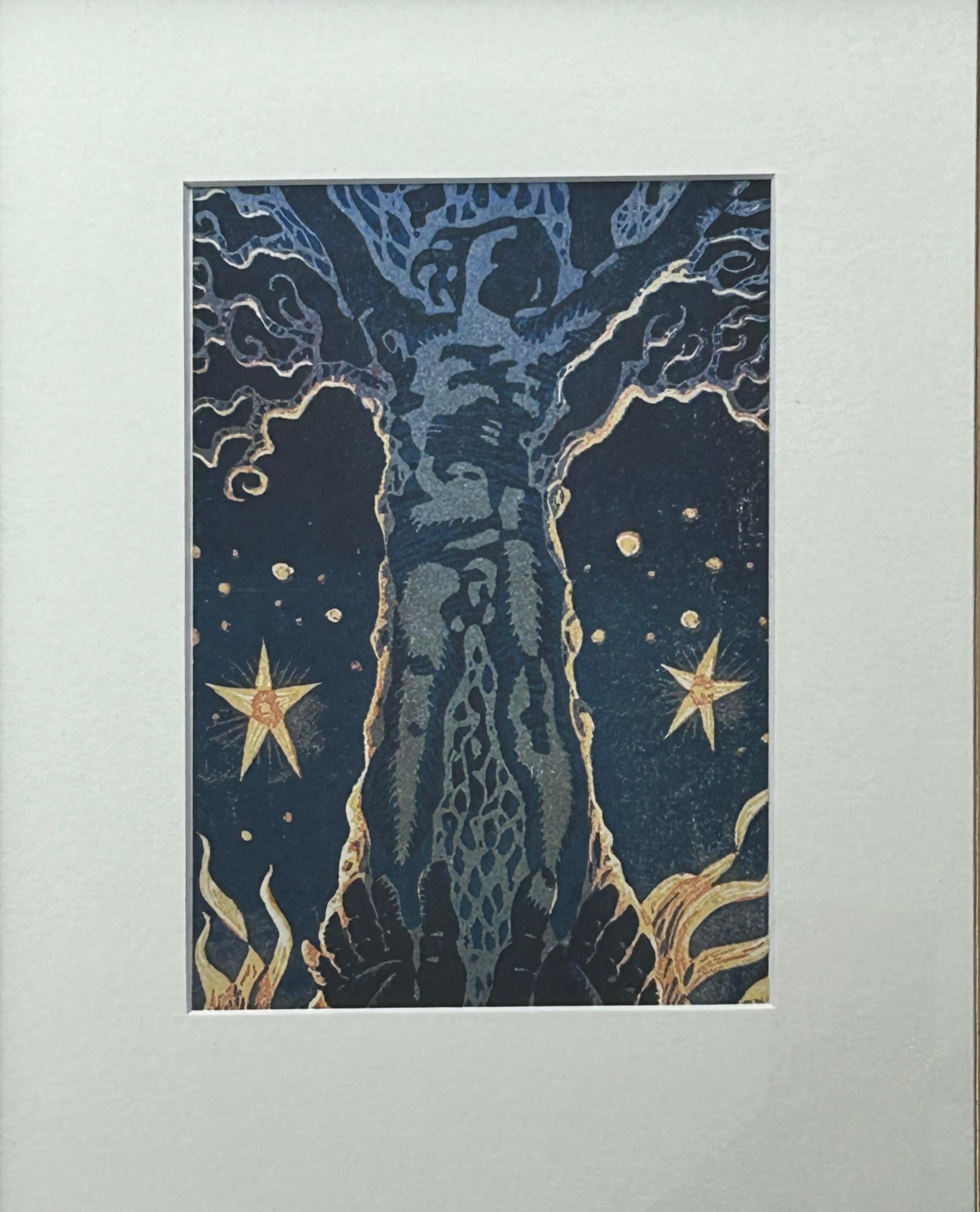 Elimination Linocut Frontispiece, for the publication Yule - Black Landscape Print by Morris Cox
