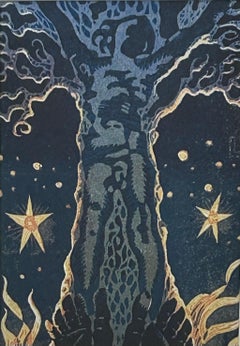 Vintage Elimination Linocut Frontispiece, for the publication Yule