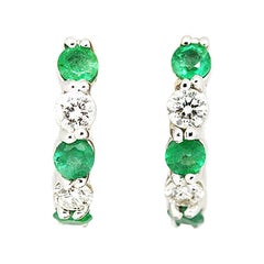 Morris & David 14 Karat White Gold 0.62 Carat Emerald and Diamonds Hoop Earrings
