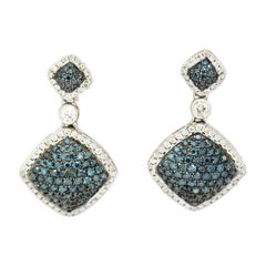 Morris 
David 14 Karat White Gold 1.15 Carat Blue Diamond Pave Dangle Earrings