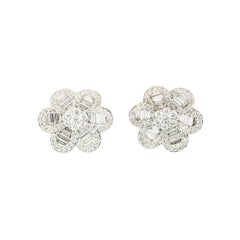Morris 
David 14 Karat White Gold 3.45 Carat Diamond Flower Earrings