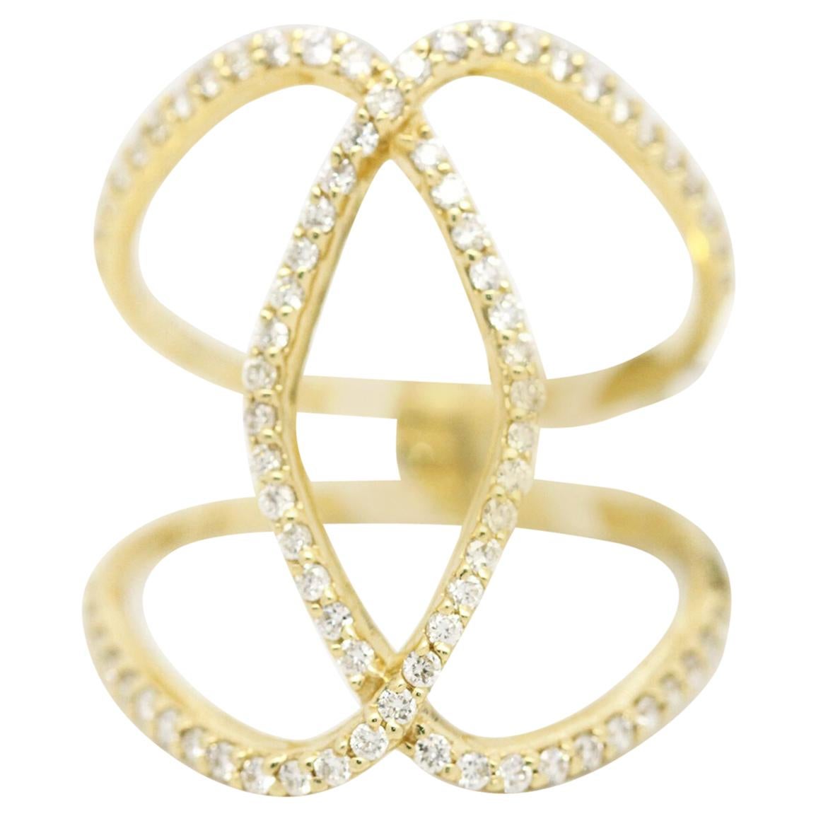 Morris & David 14 Karat Yellow Gold 0.75 Carat Diamond Open Overlap Ring For Sale