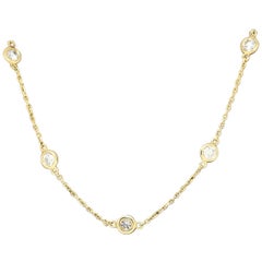 Morris & David 14 Karat Yellow Gold 2.00 Carat Diamond Thin Spaced Necklace
