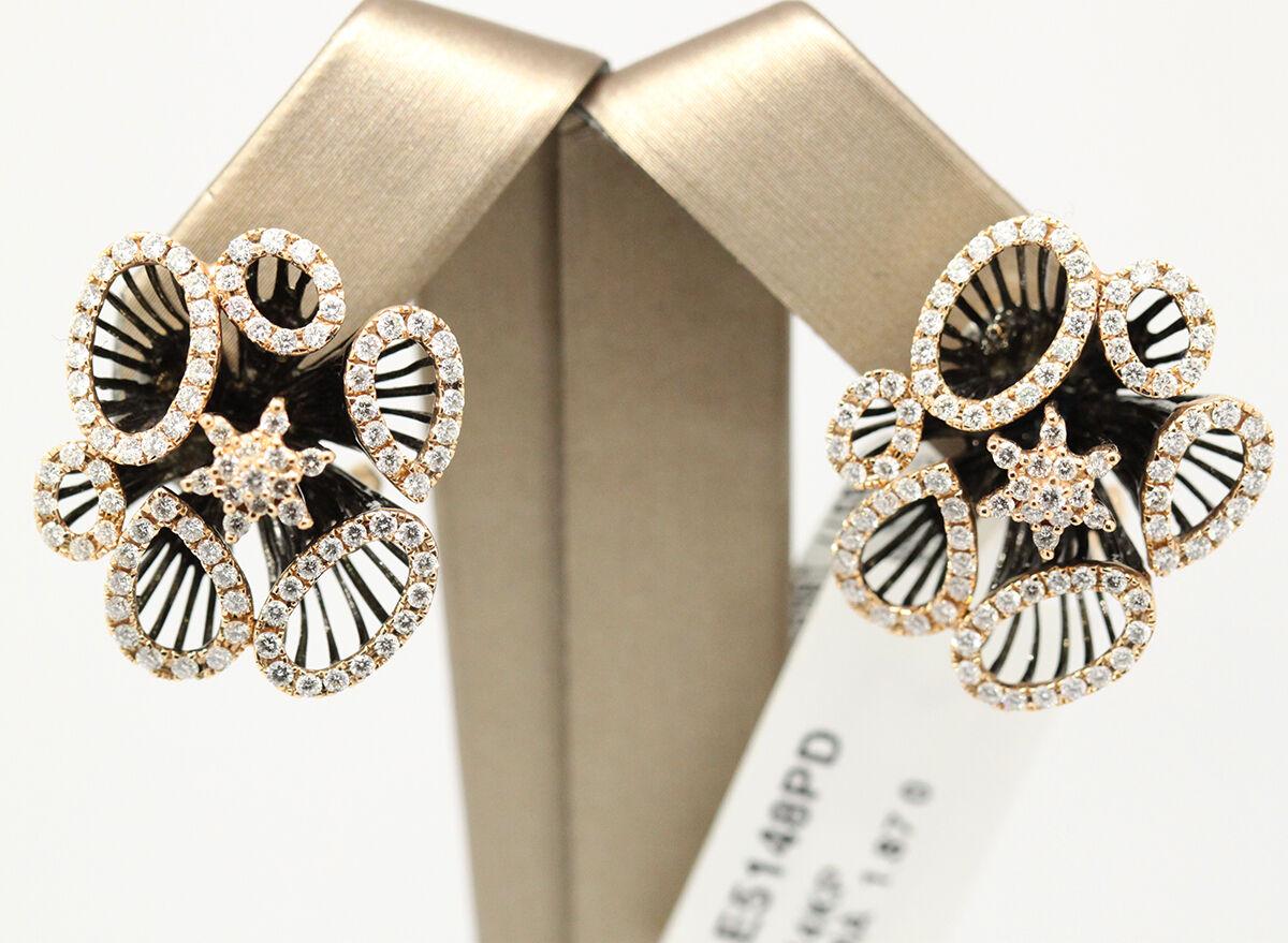 Morris & David 14 Karat Rose Gold 1.87 Carat Diamond Flower Earrings In New Condition For Sale In New York, NY
