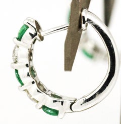 Morris & David 14 Karat White Gold 0.62 Carat Emerald and Diamonds Hoop Earrings