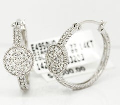 Morris & David 14 Karat White Gold 0.77 Carat Diamond Pave Hoop Earrings