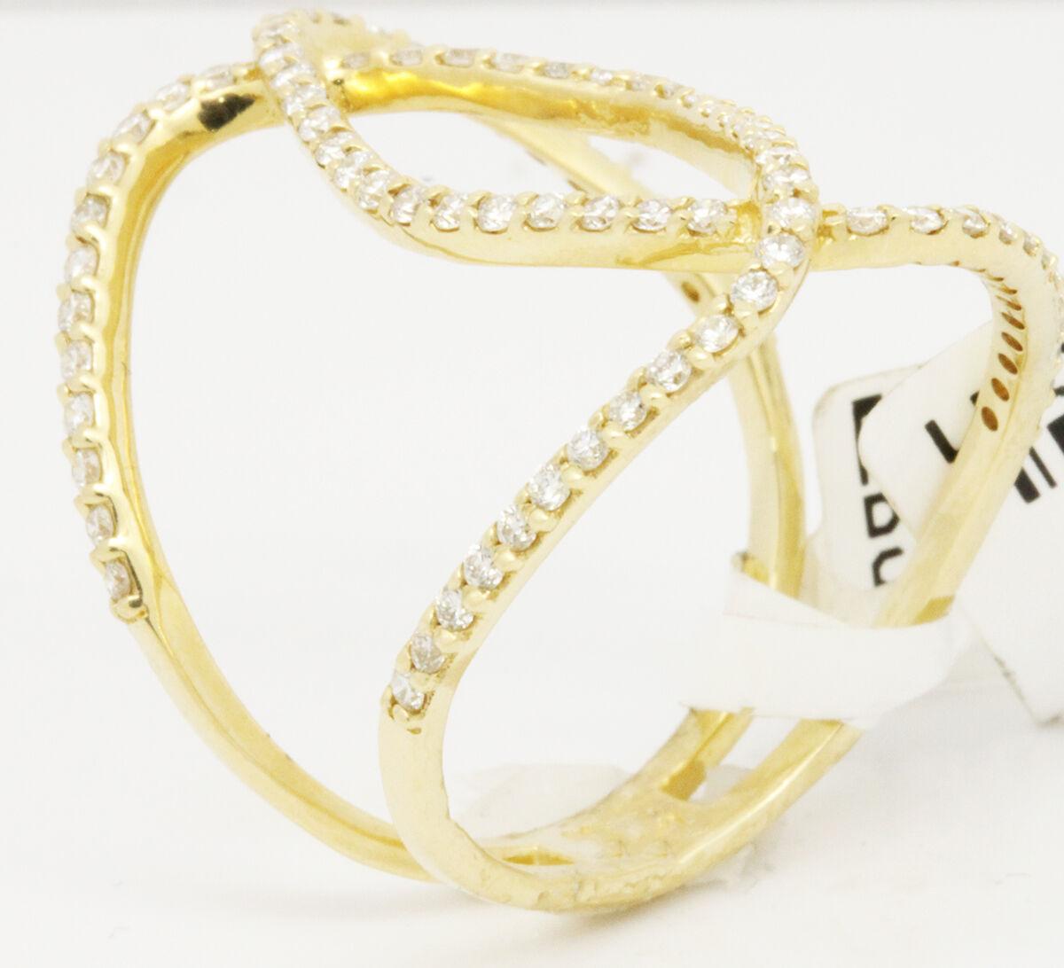 Morris & David 14 Karat Yellow Gold 0.75 Carat Diamond Open Overlap Ring In New Condition For Sale In New York, NY