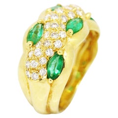 Morris 
David 18 Karat Yellow Gold 2.08 Carat Emerald with Diamonds Dome Ring