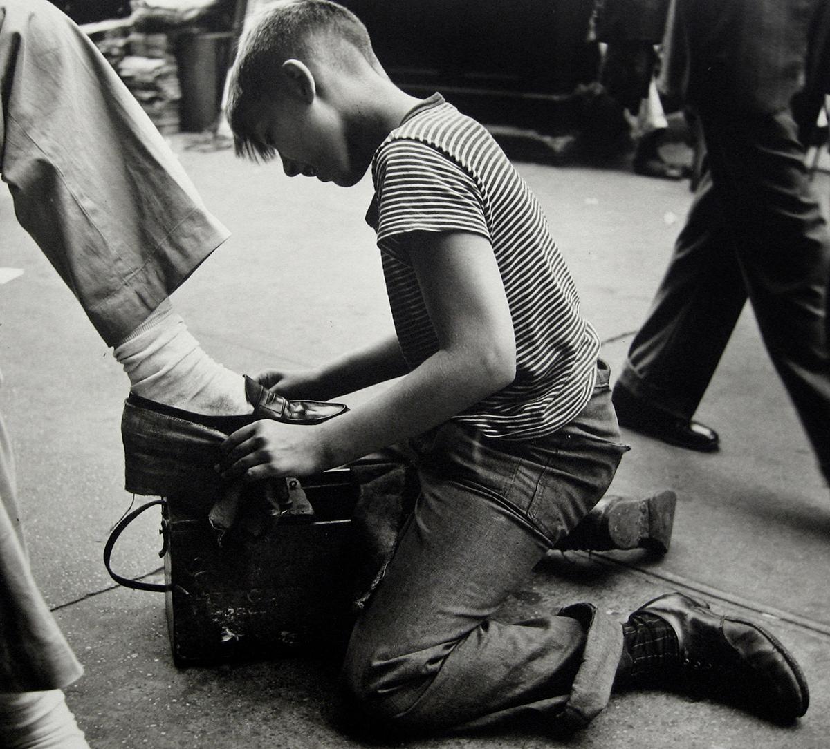 Morris Engel Black and White Photograph - New York City - Fred Wagner - Shoeshine Boy, 14 St.