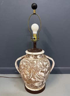 Morris Greenspan Ceramic Table Lamp with Ornamental Relief Detailing Mid Century