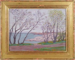 Antique American School Signed Gold Framed Impressionist Coastal Oil Painting