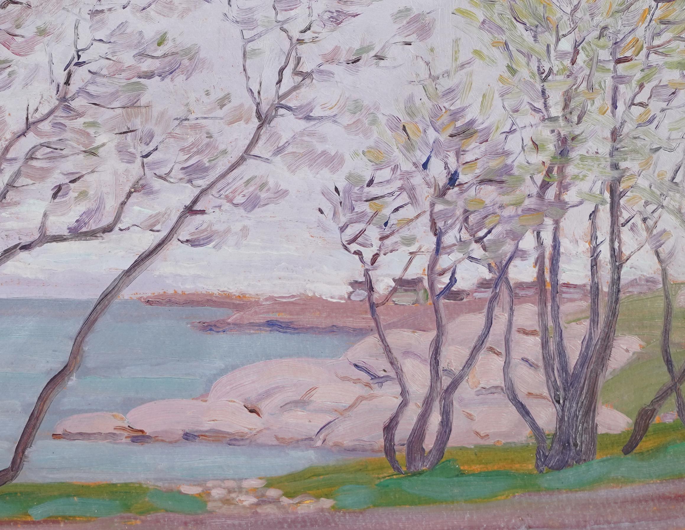 Antico dipinto ad olio impressionista americano firmato da Morris Hall Pancoast (1877 - 1963).  Olio su tavola.  Firmato.  Incorniciato.  Dimensioni dell'immagine, 16L x 12H.