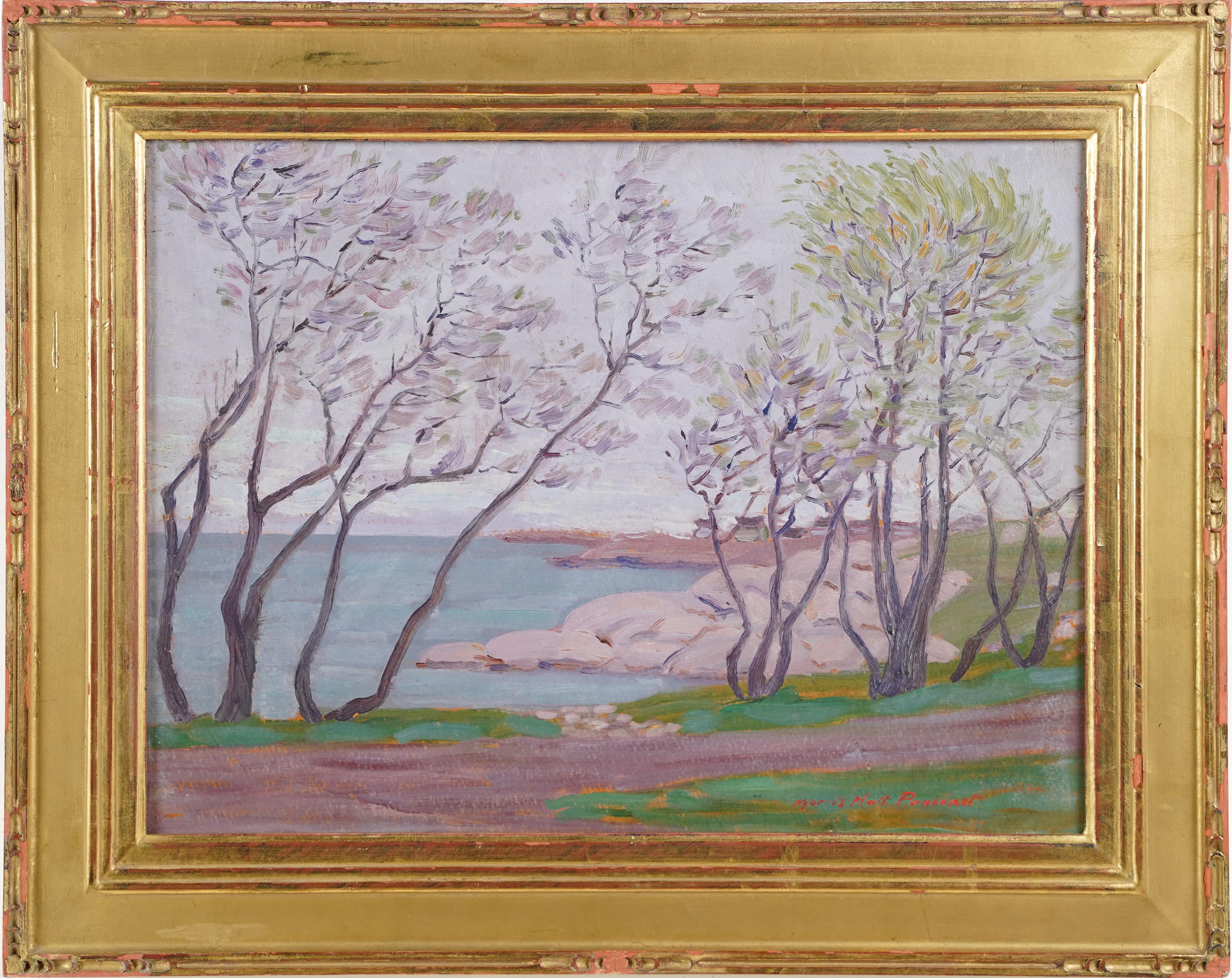 Morris Hall Pancoast Landscape Painting -  Antique American School Signed Gold Framed Impressionist Coastal Oil Painting