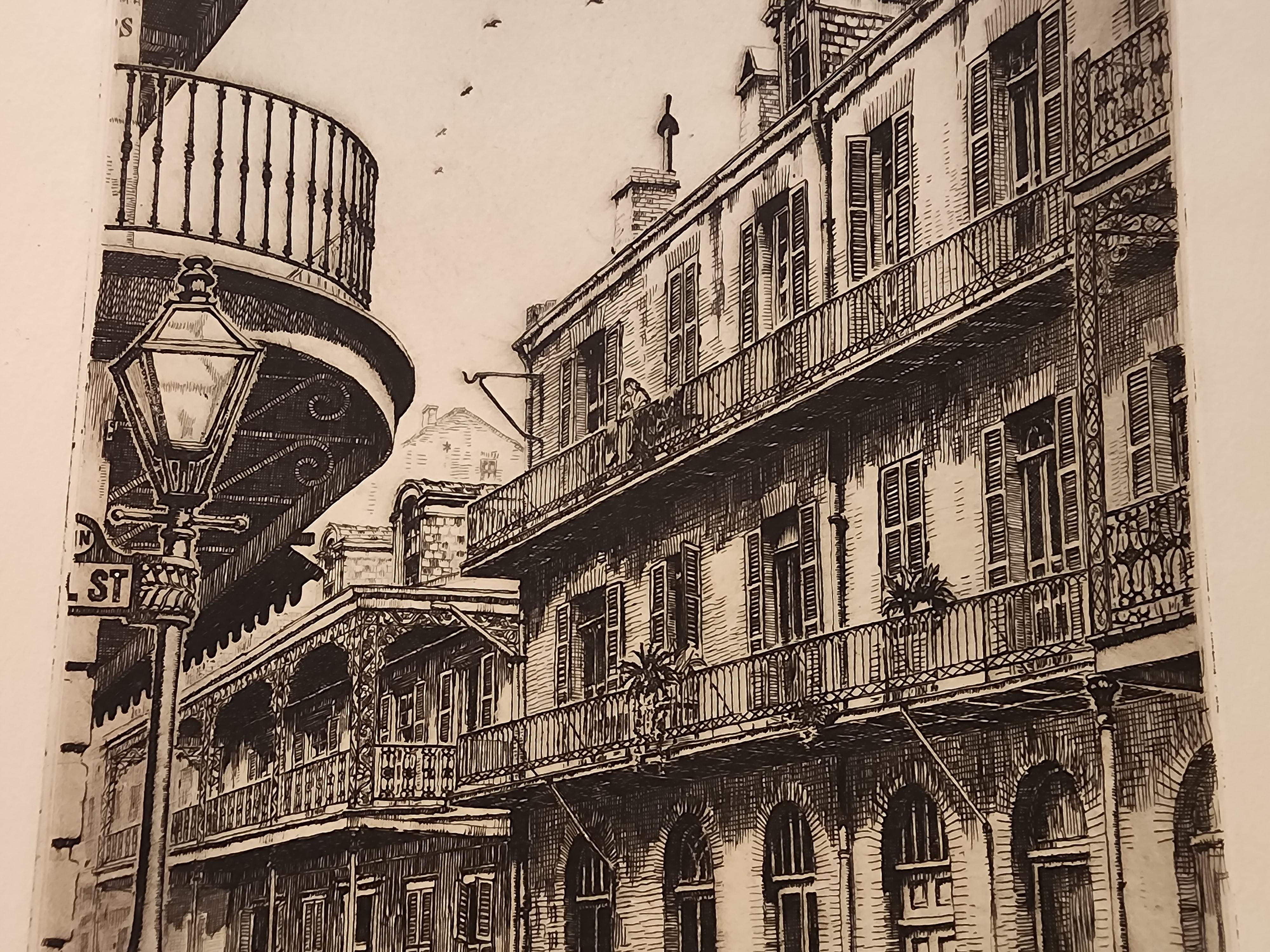 St. Ann St. from Royal, Old New Orleans - American Realist Print by Morris Henry Hobbs