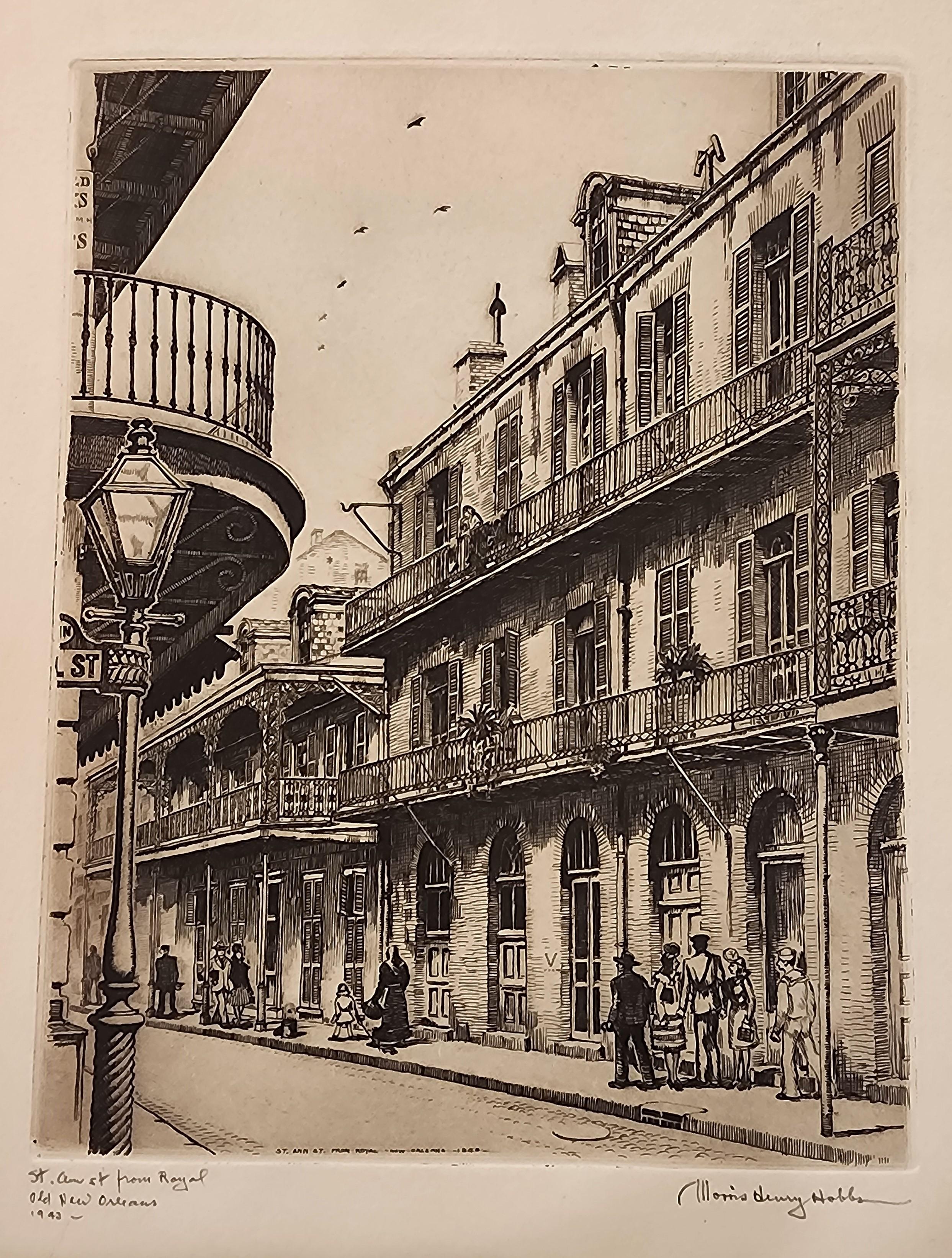 St. Ann St. von Royal, Old New Orleans, St. Ann St. – Print von Morris Henry Hobbs
