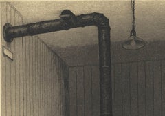 The Village Depot (Travelers wait by the depot stove with WWII posters on wall)