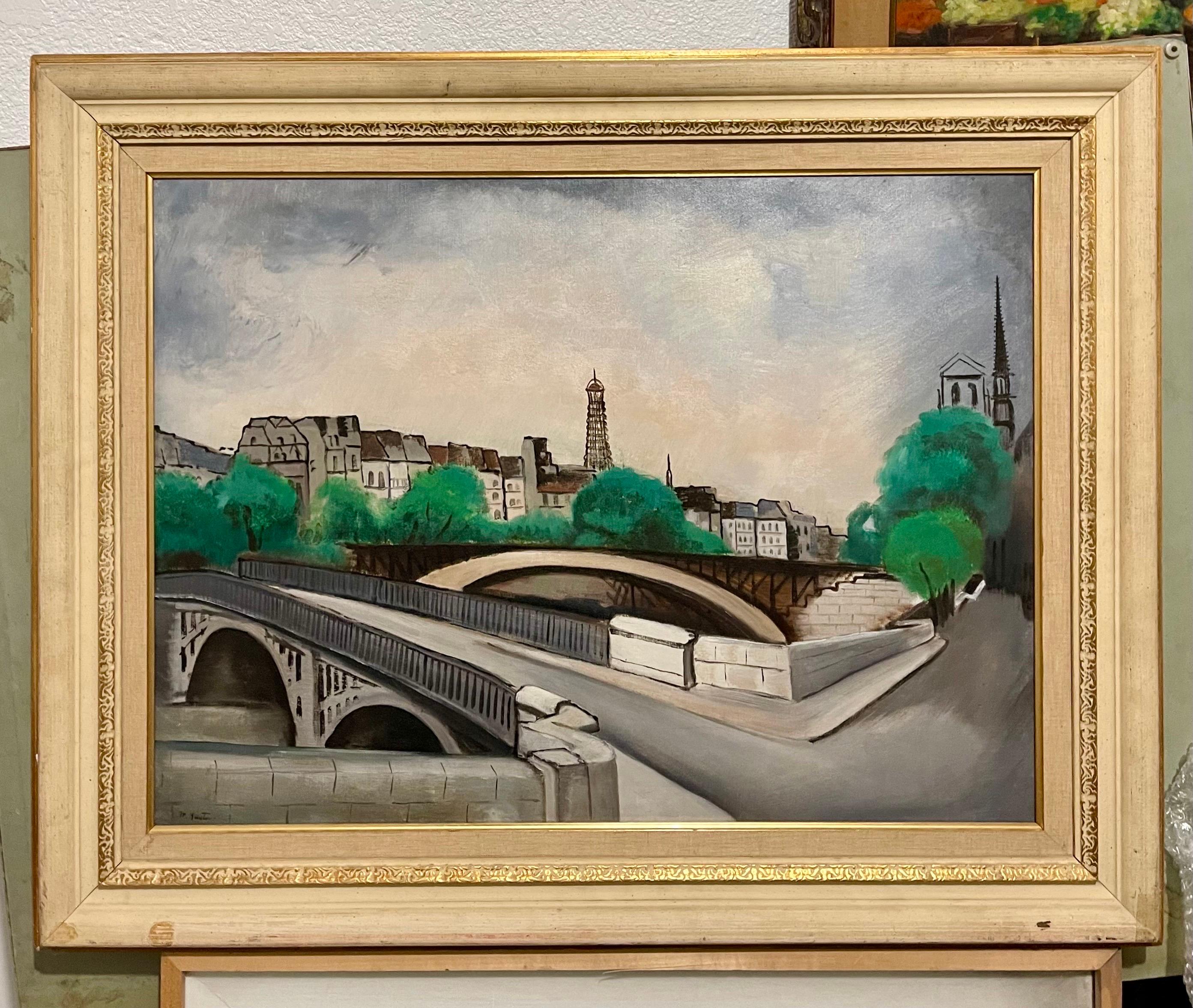 Peinture à l'huile de 1927 - Tour Eiffel - Paris - L'artiste moderniste américain Wpa Morris Kantor en vente 9