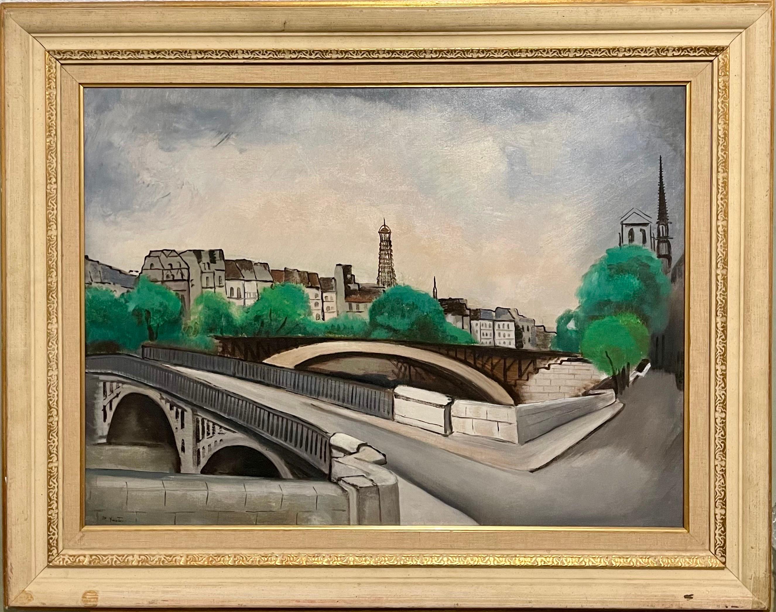 Peinture à l'huile de 1927 - Tour Eiffel - Paris - L'artiste moderniste américain Wpa Morris Kantor