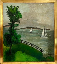 1930 Oil Painting Sea Side Sailboats American Modernist WPA Artist Morris Kantor