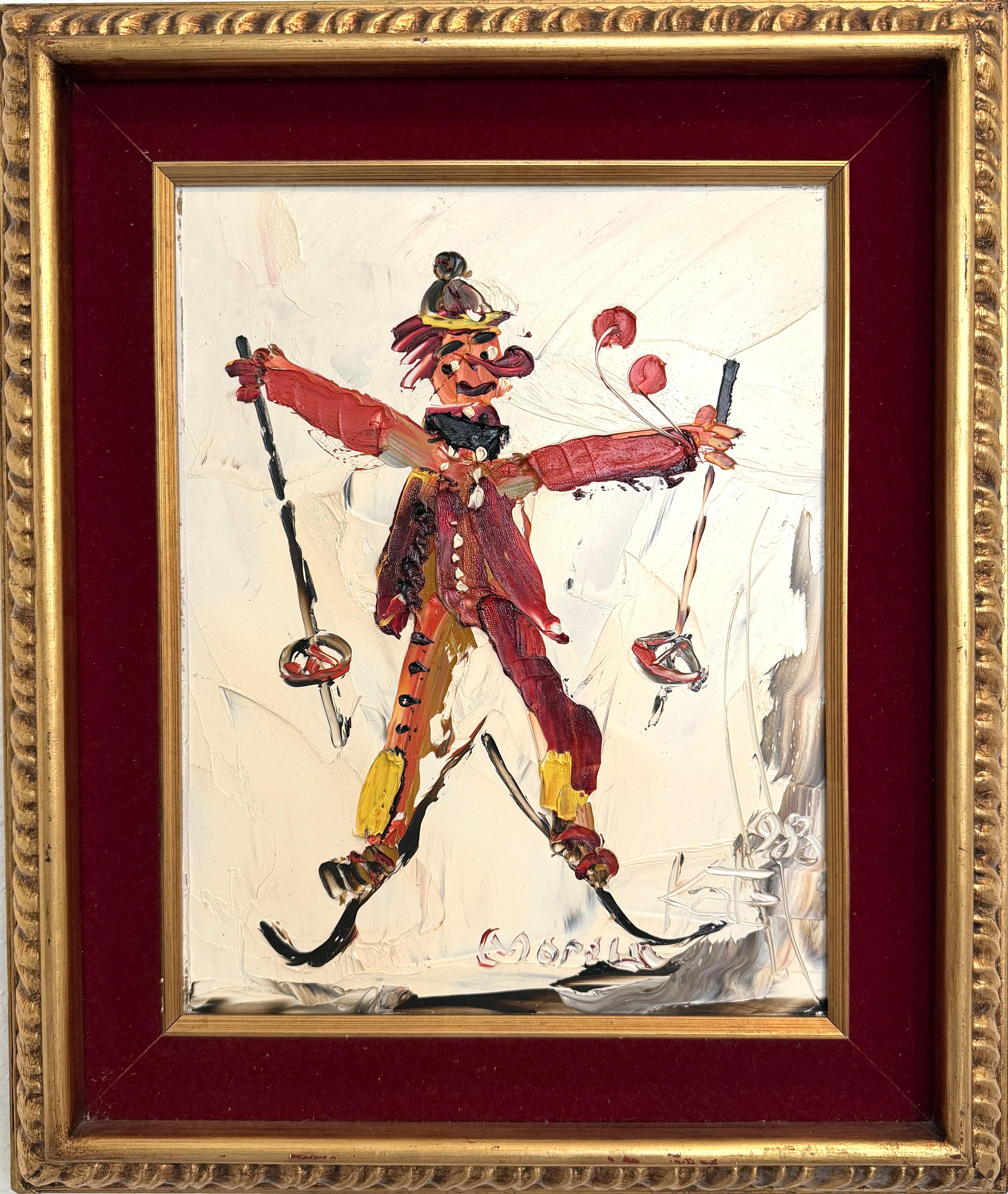 1980 Morris Katz (1931–2010) Peinture à l'huile originale « Clown », technique de l'impasto au couteau à palette