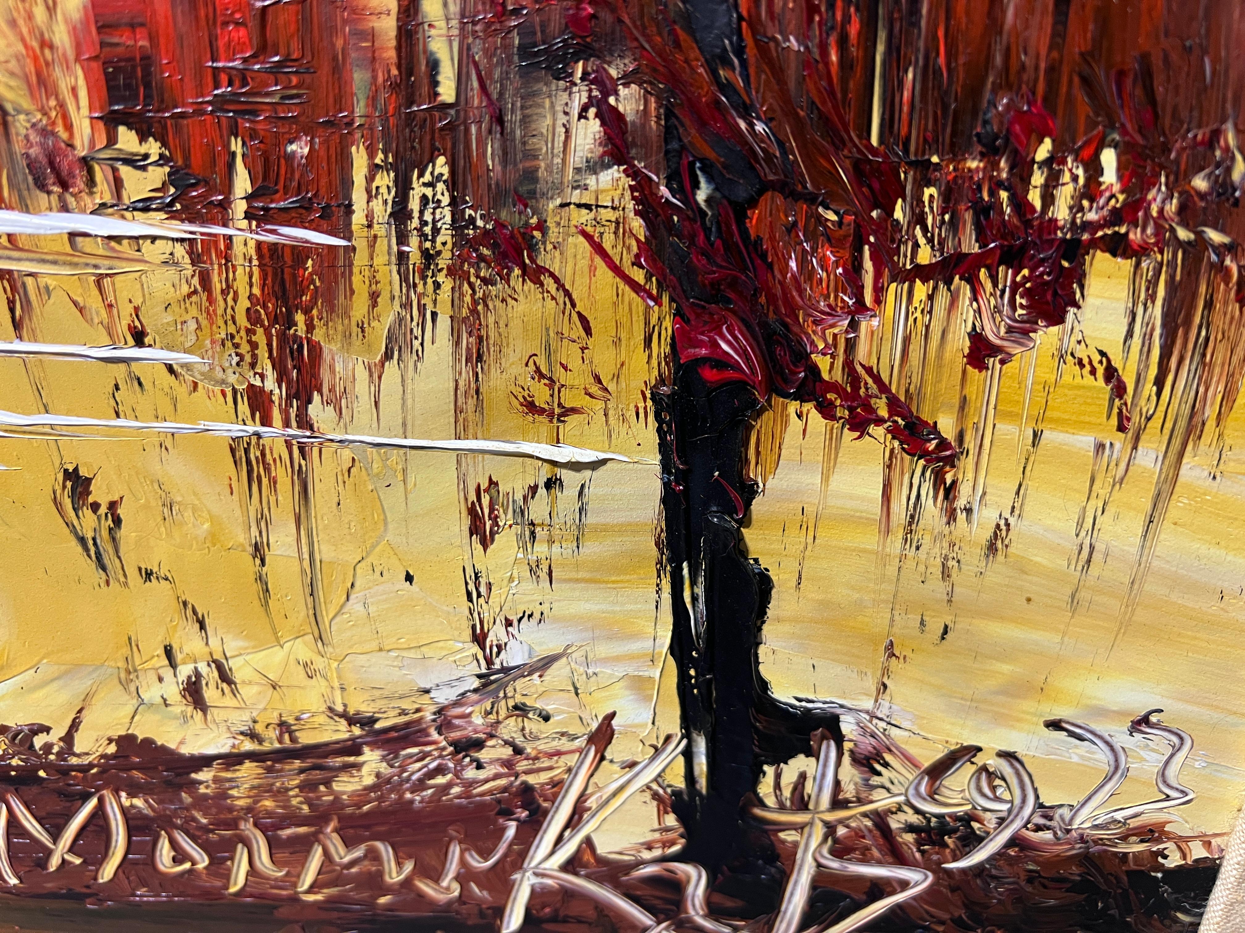 Artista americano Morris Katz Grande dipinto su tavola, Paesaggio d'autunno, firmato 9