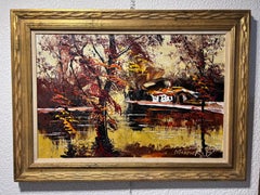 American Artist Morris Katz Large painting on board, Autumn Landscape, Signed
