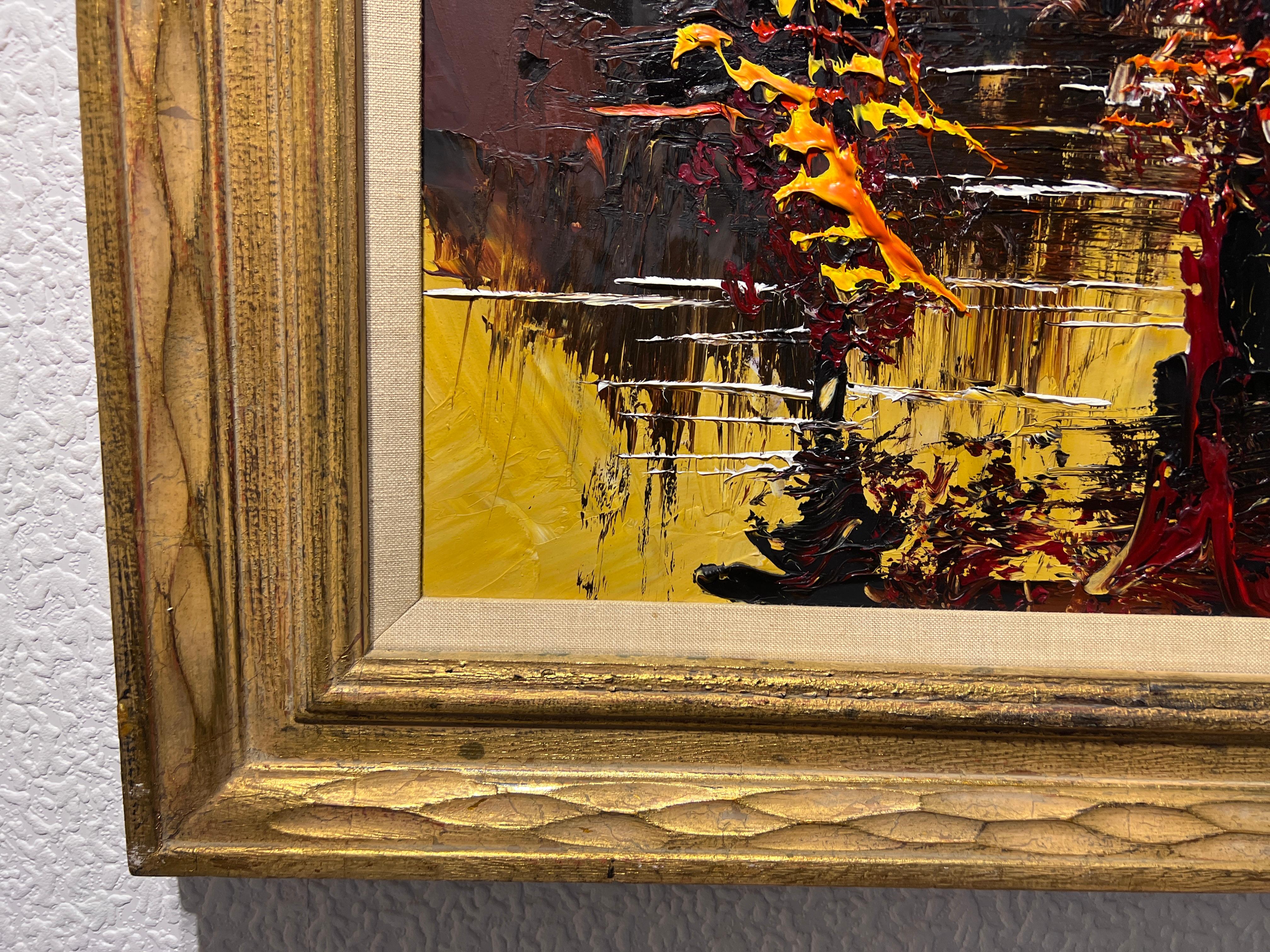 Artista americano Morris Katz Grande dipinto su tavola, Paesaggio d'autunno, firmato 3